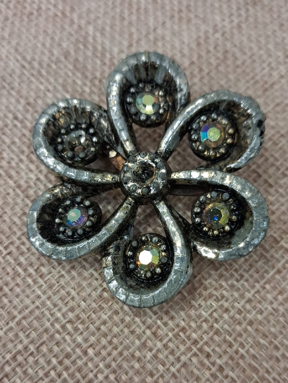 Silver Tone Marcasite Style Flower Brooch Rhinestone Cluster Pin One Size